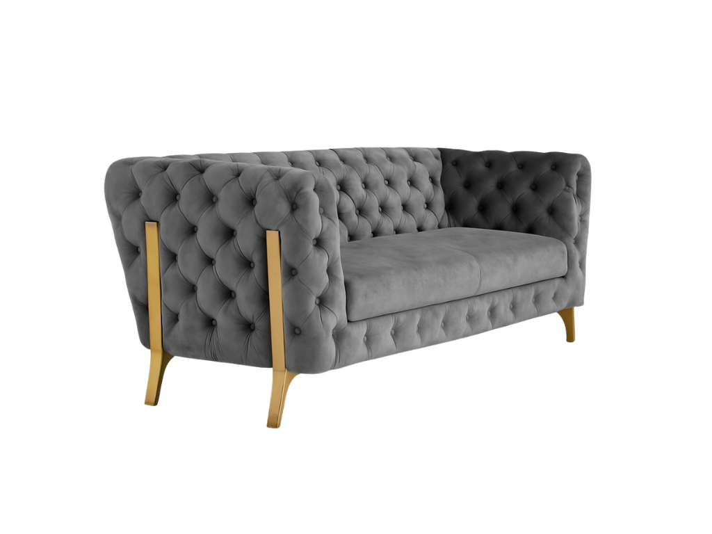 Slate Velvet Tufted Sofa