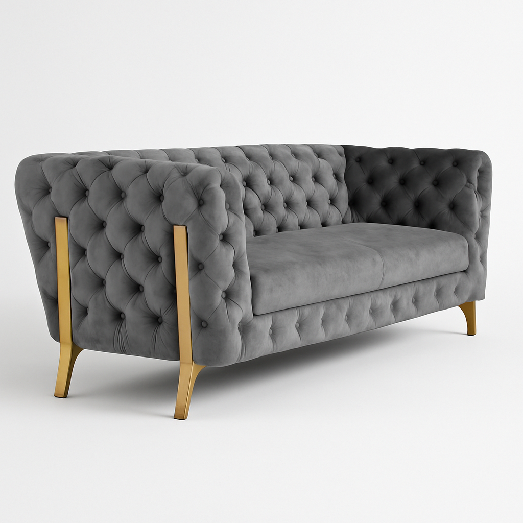 Slate Velvet Tufted Sofa