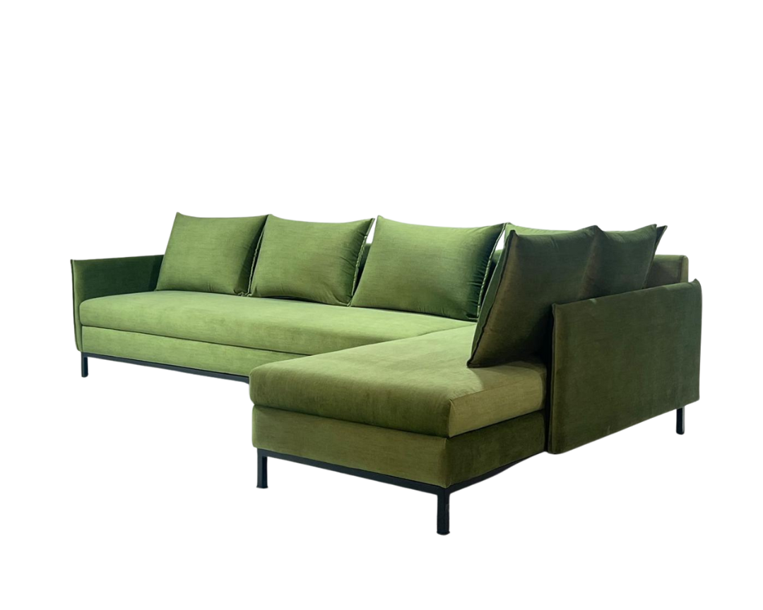 Olive Edge L-Shaped Sofa with Metal Legs