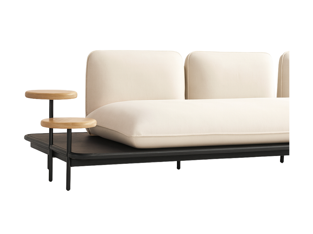 Minimalist Cream Sofa with Integrated Side Tables