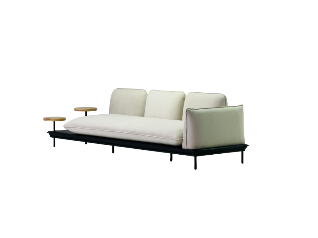 Minimalist Cream Sofa with Integrated Side Tables