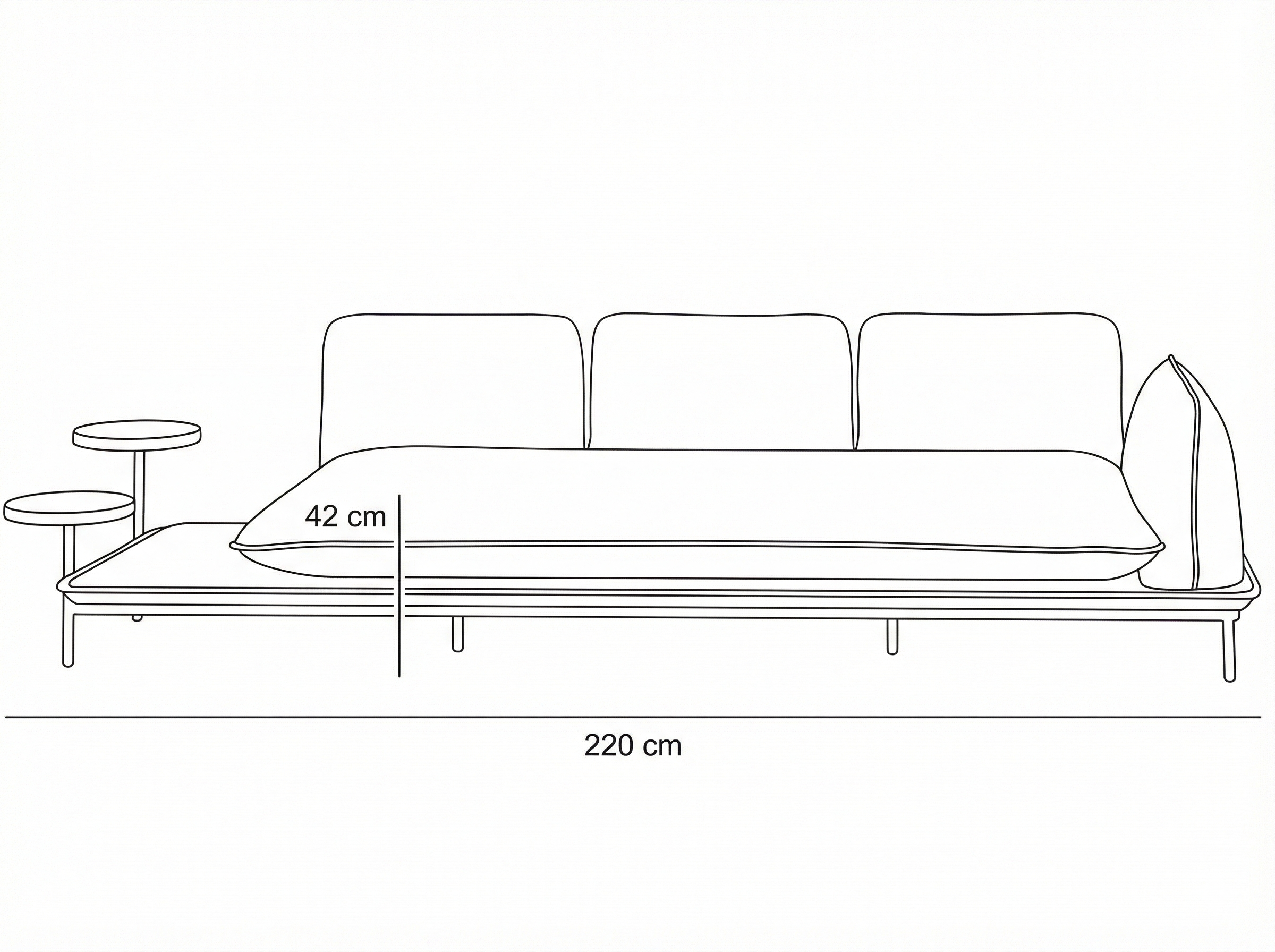 Minimalist Cream Sofa with Integrated Side Tables