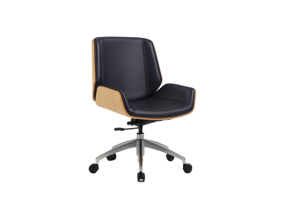 Black and Wood Swivel Office Chair