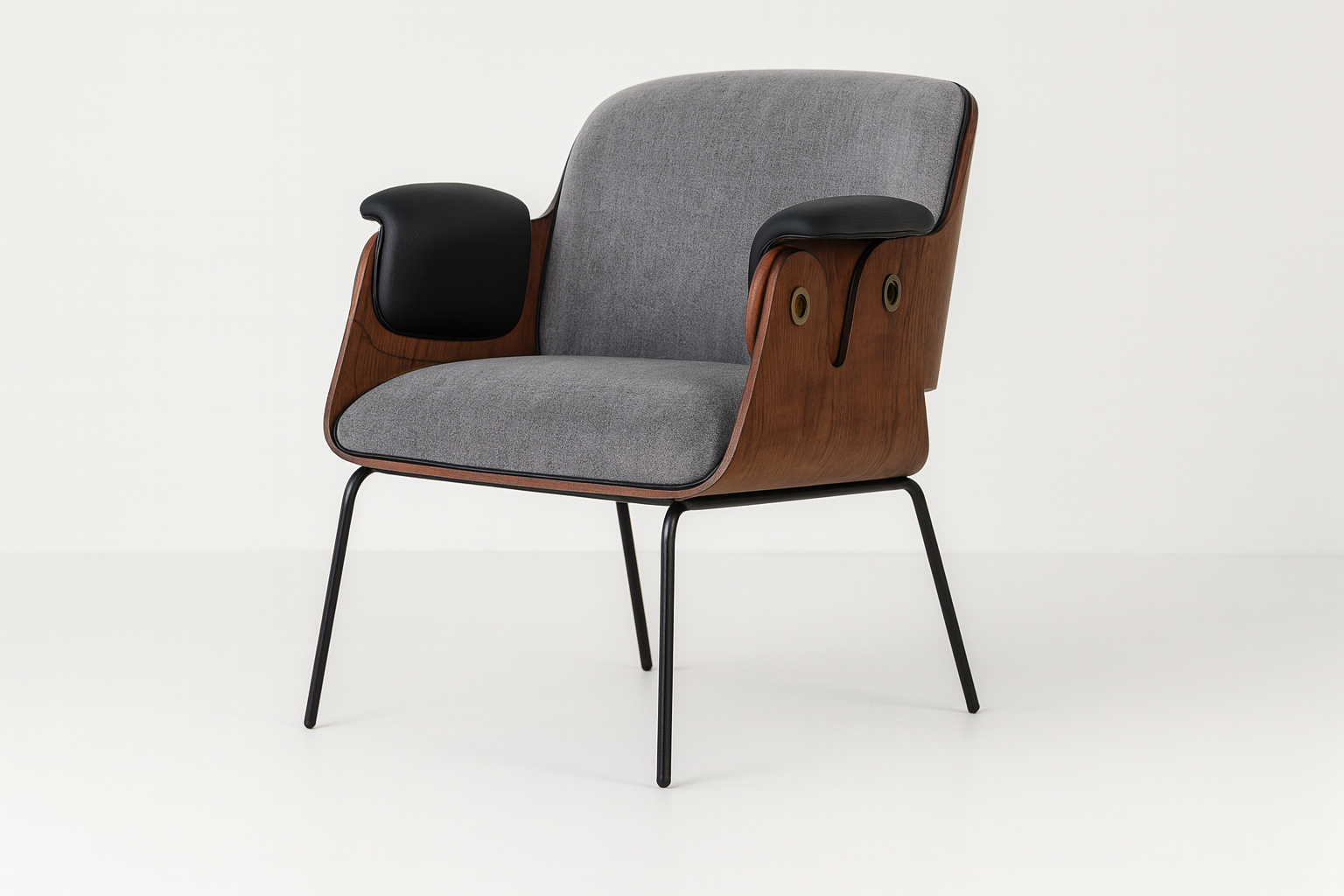 Walnut and Grey Contemporary Armchair