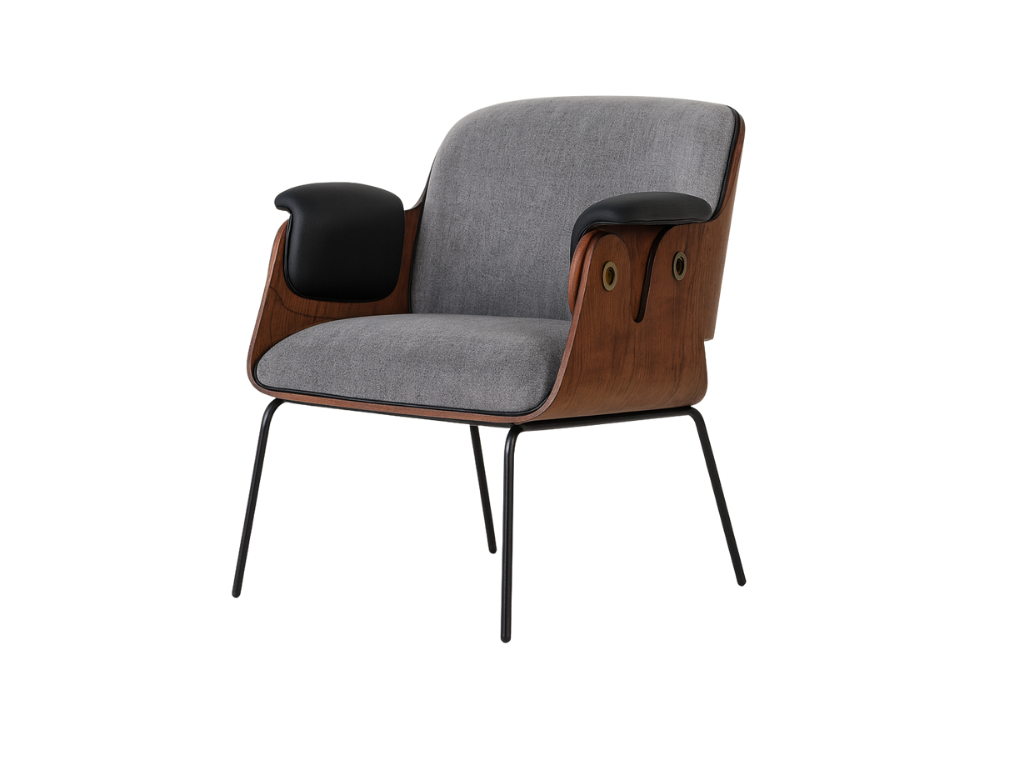 Walnut and Grey Contemporary Armchair